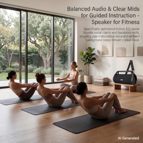 80W Loud Boombox Outdoor Speaker, IP66 Waterproof & Dustproof | Bluetooth/AUX/USB/Mic Inputs, Punchy Bass, Strap & Handle, No Lights, for Yoga Instructors, Meditation, Pilates, Fitness