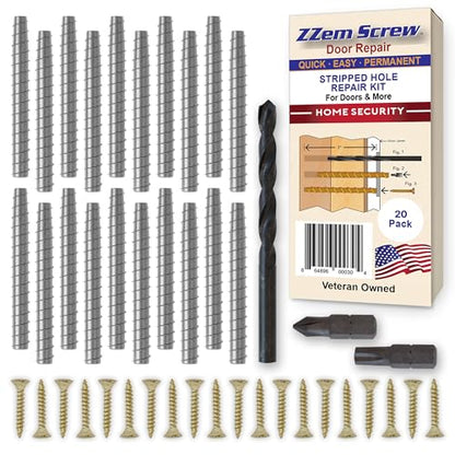20-Pack #9 x 3 Permanent Stripped Door Hinge Screw Hole Repair Kit | Steel anchors. Reinforces hinges, strike plates and door jambs. Made in USA - size: 20 Pack