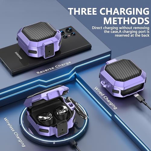 with Lock Carbon Fiber Case for Samsung Galaxy Buds Pro 2 Case/Galaxy Buds FE Cases 2023/Bud 2/Bud Live/G Bud Pro with Keychain and Cleaner Kit- Purple - color: C3-Carbon Fiber Purple+ Pen