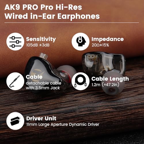AK9 PRO Wired IEM Earbuds, Hi-Res Audio, 11mm Dynamic Driver, Detachable 2-Pin Cable, Noise Isolating in-Ear Monitors for Music, Gaming & Smartphones - color: White