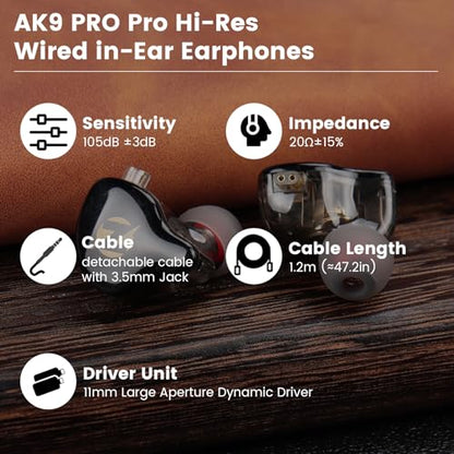 AK9 PRO Wired IEM Earbuds, Hi-Res Audio, 11mm Dynamic Driver, Detachable 2-Pin Cable, Noise Isolating in-Ear Monitors for Music, Gaming & Smartphones - color: White