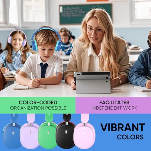 Kids Headphones Bulk 5 Pack for School, HD Mic Stereo Sound Over-Ear Headphones for Classroom, Comfortable Fit, Foldable, 3.5mm Jack Wired Headphones for Kids ipad Tablets Computer Travel | Stereo sound, Comfortable over-ear fit, 3.5 mm jack, Ideal for cl