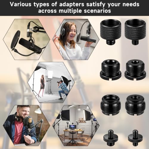 13 Pack Microphone Stand Adapter Screws with Extension Tube | 3/8 to 5/8 and 1/4 Screw Thread Adapter Mic Thread Adapter Set for Mic Boom Arm, Microphone Camera Tripod, Projector Stand