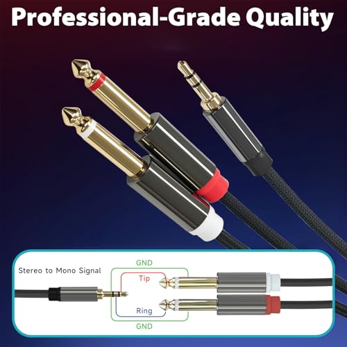 3.5mm to Dual 1/4 Cable, 1/8 TRS to Dual 1/4 TS Stereo, 3.3ft | Audio Cord, Gold-Plated Braided Adapter Cable, 3.5mm Stereo Cables for Mixer, Studio Monitor, Amplifier, Speaker, Sound Card - size: 3.3ft