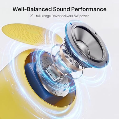Bobtot Portable Bluetooth Speakers with Strap Easy to Carry Mini Speaker | Wireless Waterproof with Loud Stereo Sound, 20 Hours Playtime, Rechargeable Battery, Built-In Microphone, Yellow - color: Yellow