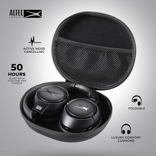Altec Lansing Comfort Pro Over Ear Bluetooth Headphones, Wireless Noise Cancelling Headphones with ENC, Spatial Audio, 60H Battery, Foldable, Super Low Latency, Voice Assistant Compatible