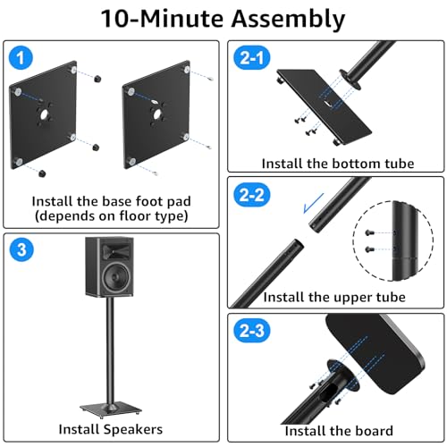 MOUNTUP Universal Speaker Stands Pair for Surround Sound Home Theater, 31" Height Floor Speaker Stands Max 22LBS, Bookshelf Studio Satellite Speakers Fit Klipsch Polk Yamaha, Non Slip Pad Easy Install - size: 31" Height