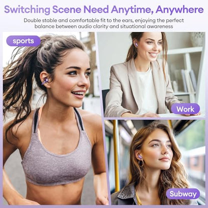 2 in 1 Clip on Open Ear Headphones Wireless Earbuds, 0 Delay Bluetooth 6.0, Ultra-long 140H Play, Auto L-R Recognition Touch Control, Hybrid Noise Reduction for Work Fitness Daily Use, Ctbuds Purple - color: C-Purple