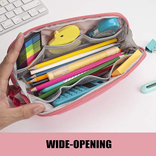 Sooez Wide-Opening Pencil Pen Case, Lightweight & Spacious Pencil Pouch Zipper Stationery Bag, Aesthetic Supply with Triangular Design for Adults, Pink - color: Pink