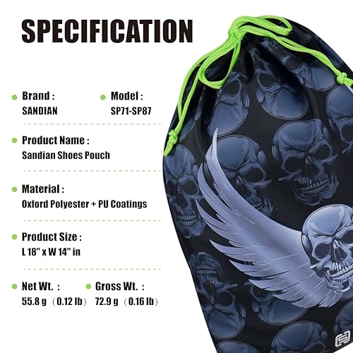 SANDIAN, Golf Shoes Pouch Bag, Waterproof Packing Storage Bag, Drawstring Rope Closures, Sublimation Dye Prints, Durable PU Coatings, Weather Resistant, Large Capacity, Carabiner Included (SP82)