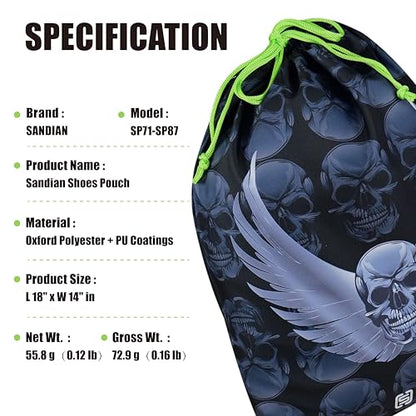 SANDIAN, Golf Shoes Pouch Bag, Waterproof Packing Storage Bag, Drawstring Rope Closures, Sublimation Dye Prints, Durable PU Coatings, Weather Resistant, Large Capacity, Carabiner Included (SP82)