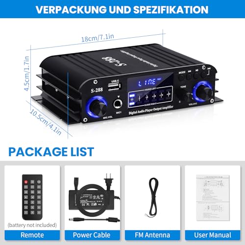 S-288 Bluetooth 5.0 4-Channel Amplifier, 40W x 4 - color: S-288