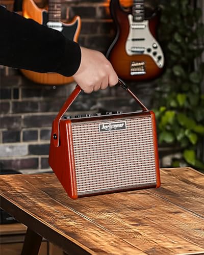 Leo Jaymz 15W Portable Electric Guitar Amp with BT, Rechargeable Battery, Built-in Effects Reverb, Overdrive, EQ, Woodgrain Finish, and 6.35mm Headphone Jack (AG-15)