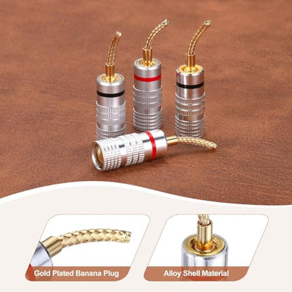 MECCANIXITY 6 Pcs Flex Pin Banana Plugs, 8.5mm (5/16") Banana Plug Jack Socket, 2mm Gold Plated Banana Plugs for Spring Loaded Terminals, Speaker Wire, Glossy