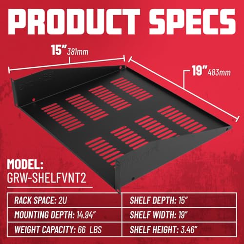 Gator Rackworks Universal Rack Mounting Vented Accessory Shelf, 2U Size - 15" Deep (GRW-SHELFVNT2) - size: 2U Rack Space - Vented