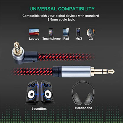 3.5mm Audio Cable 25ft,3.5mm 90 Degree Right Angle Auxiliary Audio Cables, Compatible with iPhone, Smartphones, Home/Car Stereos & More (25Ft/8m) - size: 25 ft