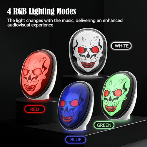 Portable Bluetooth Speaker, 5W Loud Stereo Sound, Horror Ghost LED Speaker | Halloween Skull Speaker with Flash Lights, Mini Wireless Speaker, TWS Pairing, Support TF Card, USB Cable for Party Holiday