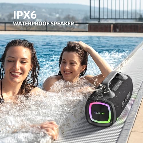 ZEALOT Bluetooth Speaker, 120W Booming Sound Speakers Wireless, Dual Pairing, XBass, 24000mAh, EQ,Fast Charge, Portable Outdoor Waterproof Speaker for Camping,Pool, Beach, and Party - color: black
