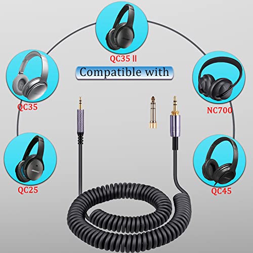 QC35 Coiled Audio Cable Compatible with Bose QC45(QuietComfort 45) NC700 AKG Y55BT Y55 Headphones 2.5mm to 3.5mm Extension Aux Cord with (1/4") Adapter(4.2ft-14ft) - size: 4.2ft-14ft