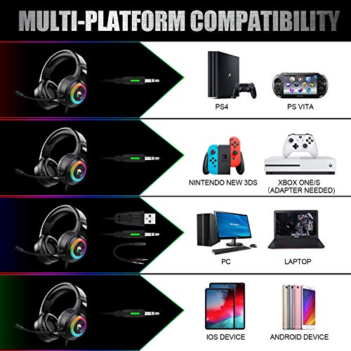 Odaban Gaming Headset Xbox One Headset with Stereo Surround Sound,PS4 Gaming Headset with Mic & LED Light Noise Cancelling Over Ear Headphones Compatible with PC, PS4,PS5, Xbox One,Mac