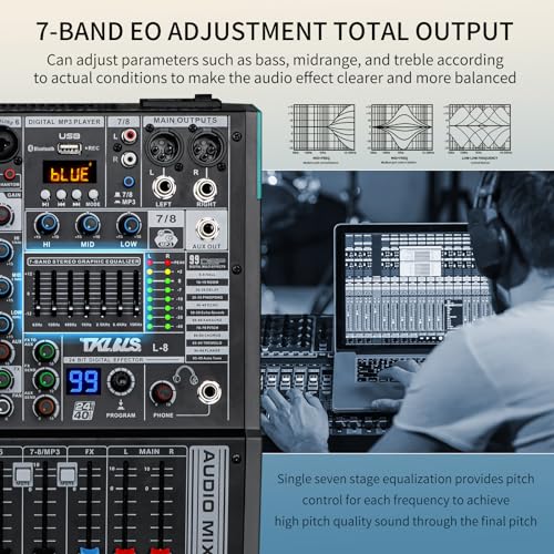8-Channel Audio Mixer with USB, 99 DSP Effects, 48V Phantom Power