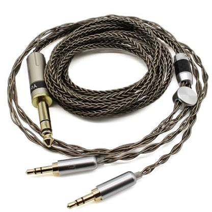Youkamoo Silver Plated Braided Replacement Audio Upgrade Cable Compatible with Hifiman HE4XX, HE-400i Headphones, 6.35mm to Dual 3.5mm Over-Ear Headphone Cord