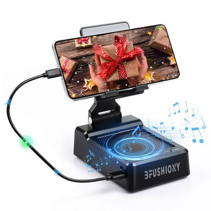 Birthday Gifts for Women Men, Foldable Adjustable Phone Stand with Bluetooth Speaker & 5000mAh Charger, HD Stereo Surround Sound Anti-Slip Holder for Home Office 1 Pack (Black) - size: L38