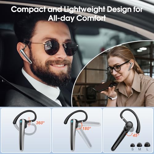 Bluetooth Headset V5.3, Wireless Headset with ENC Noise Canceling Mic | 120Hrs Talk Single-Ear Bluetooth Earpiece, LED Display, IP7 Waterproof Hand-Free Earphone for Business/Trucker/Driver - color: Mysterious Black
