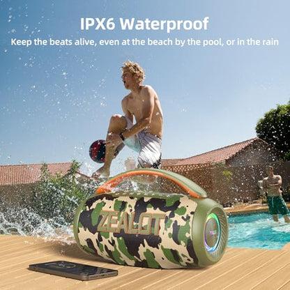 ZEALOT Portable Bluetooth Speaker, 80W Peak Waterproof Loud Booming Sound Speakers, Dual Pairing, XBass, 20H Playtime, Outdoor Speaker with Handle for Camping, Beach, Party, Backyard (CAMO)