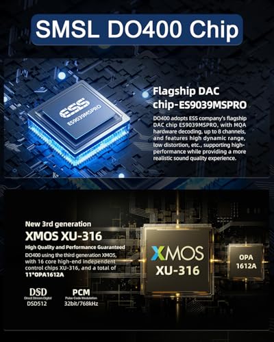 SMSL DO400 HiFi DAC & Headphone Amplifier-ES9039MSPRO Chip | MQA/CD Decoder BT 5.1 (LDAC/AptX HD), XMOS XU316, 768kHz/DSD512, 4.4mm/XLR/6.35mm Outputs USB/AES/Opt/Coax/I²S Input(Black) - color: Black