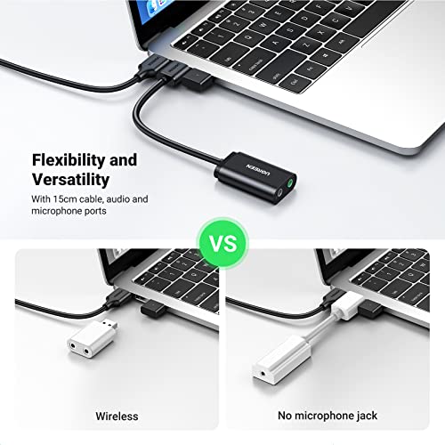 UGREEN USB to Audio Jack Sound Card Adapter with TRS 3.5mm Headphone & Mics | USB Sound Card Jack Adapter Compatible with Computer, PS5, PS4, USB Audio Stereo Adapter External Sound Card