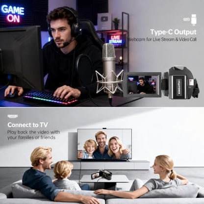 Video Camera Camcorder Full HD 1080P 36MP 16x Zoom for YouTube | Vlog camera with 270° rotatable screen, stereo microphone, dual battery included.