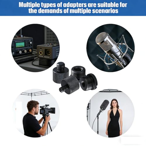 14 Pack Microphone Stand Adapter AluminumAlloy with Extension Tube,3/8 to 5/8 and 1/4 Threaded Screw Mount for Mic Boom Arm,Camera Tripod,Camera Stand Arm,Fill Light,Projector Support Bracket(Black)