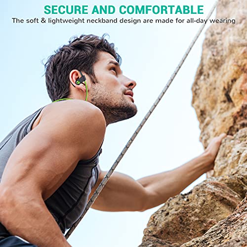 Fitniv Bluetooth Headphones, IPX7 Waterproof Wireless Sport Earbuds in-Ear, HiFi Bass Stereo Running Headphones with Noise Canceling Mic for Workout Fitness Gym, Up to 10 Hours Playtime, GreenBlack