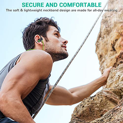Fitniv Bluetooth Headphones, IPX7 Waterproof Wireless Sport Earbuds in-Ear, HiFi Bass Stereo Running Headphones with Noise Canceling Mic for Workout Fitness Gym, Up to 10 Hours Playtime, GreenBlack