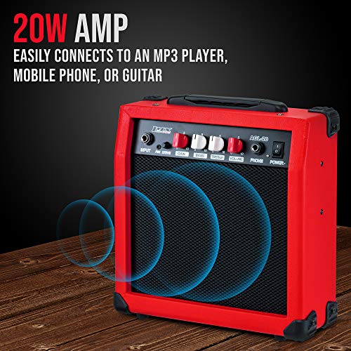 LyxPro Electric Guitar Amp 20 Watt Amplifier Built in Speaker Headphone Jack and Aux Input Includes Gain Bass Treble Volume and Grind - Red - color: Red, size: 20 Watt