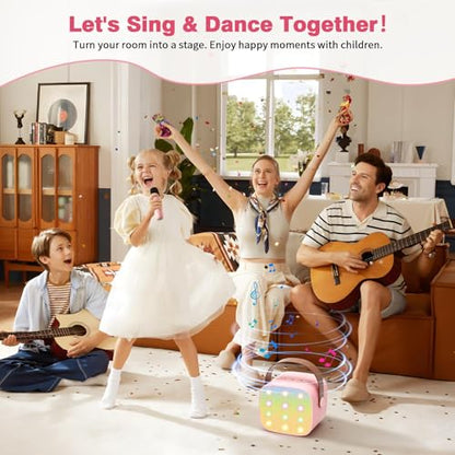 Mini Karaoke Machine with 2 Wireless Microphones, 2026 TOP Kids Portable Bluetooth Karaoke Machine for 3, 4, 5, 6, 7, 8, 9,10,11,12+Year Old, Christmas Birthday Gifts for Girls Boys Adults Home Party - color: Pink