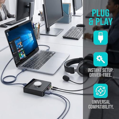 USB Sound Card, External Stereo Sound Card with Volume Control, USB to 3.5mm Jack Audio Adapter for PC, Laptop, Desktop, Headset, Switch and More