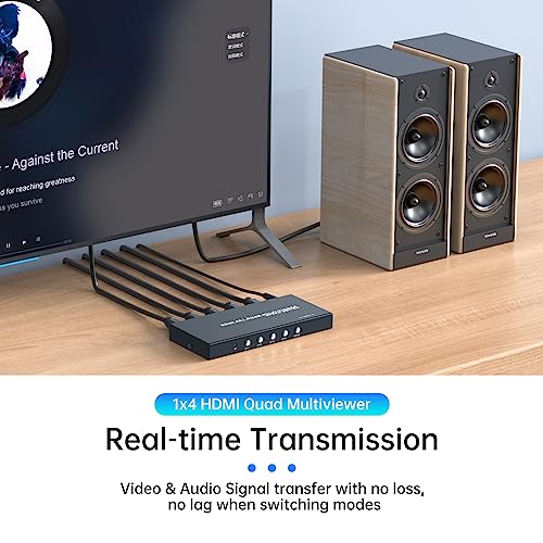 HDMI Multiviewer Switch 4x1, HDMI Quad Multiviewer Switcher 4 in 1 Out, Supports 4 Display Mode 1080@60Hz with IR Remote - size: 1080p 4x1 w/o KVM