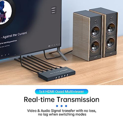 HDMI Multiviewer Switch 4x1, HDMI Quad Multiviewer Switcher 4 in 1 Out, Supports 4 Display Mode 1080@60Hz with IR Remote - size: 1080p 4x1 w/o KVM
