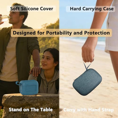 Protective Case for JBL Go 5 Portable Bluetooth Speaker | Accessories Hard Carrying Case and Silicone Cover with Metal Carabiner (Blue Case) - color: Blue Case