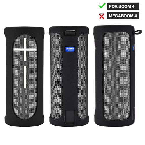 Travel Carrying Protective Silicone Case Compatible with Ultimate Ears Boom 4 Portable Bluetooth Wireless Speaker, Silicone Case Cover with Metal Hook for Ultimate Ears Boom 4 (Black) - color: Black