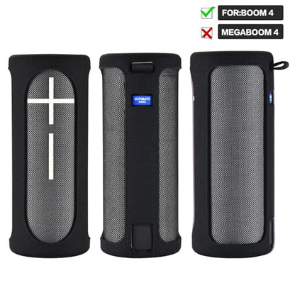 Travel Carrying Protective Silicone Case Compatible with Ultimate Ears Boom 4 Portable Bluetooth Wireless Speaker, Silicone Case Cover with Metal Hook for Ultimate Ears Boom 4 (Black) - color: Black