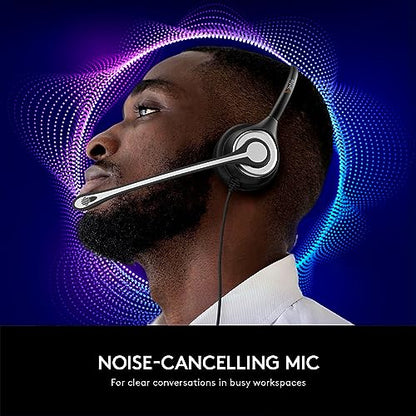 Wantek USB Headset with Mic for PC, On-Ear Computer Laptop Headphones with Noise Cancelling Microphone in-line Control for Home Office Online Class Skype Zoom - color: Dark Black
