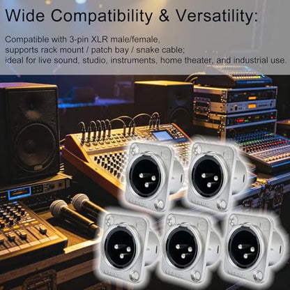 RIVIERA XLR Panel Mount Chassis 3pin Male & Female Nickel Plated Metal Housing and Silver Chrome-Plated Contacts (5 Male Silver) - color: Silver, size: Male