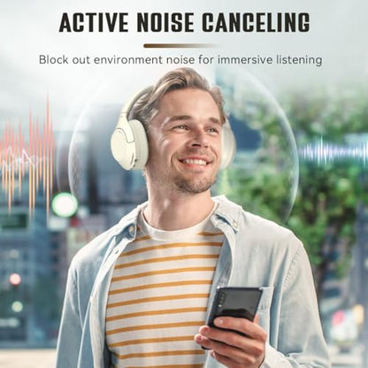 FIFINE X3W Bluetooth Wireless Headphones with Mic, Active Noise Canceling | Up to 65H Playtime, 3 Mode Options, Soft Earpad, Touch Control Panel, Transparency Mode, for Music, Phone Calls, Sport Travel - color: White