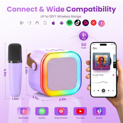 Mini Karaoke Machine, Portable Bluetooth Speaker & 3 Wireless Microphones | Karaoke Player Karaoke Microphone For Family Home Party Outdoor With HI-FI Sound | 5 Magic Sound | PA System | USB | TF | AUX - color: Deep Pink