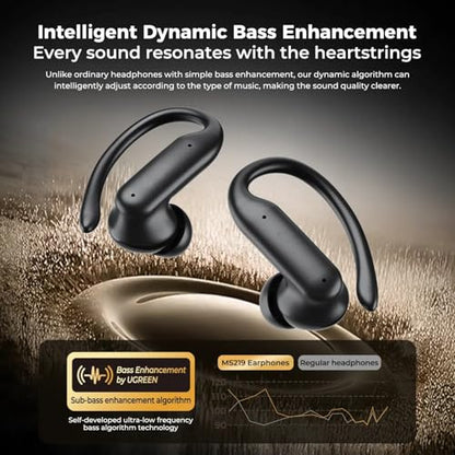 MS219 Ear-Hook in-Ear Bluetooth 6.0 Earbuds, IPX5 Waterproof Wireless Headphones with HD Calling, HiFi Sound for Workout Gym Running All-Day Wear (Black) - color: Black