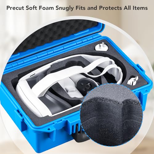 Lykus Titan OQ200 Waterproof Hard Case for Quest 3S/3 and Elite Head Strap | CASE ONLY,Fits Stock and Official Elite Head Strap,IP67 Waterproof,Shockproof,CNC Cut Premium Foam - color: Blue