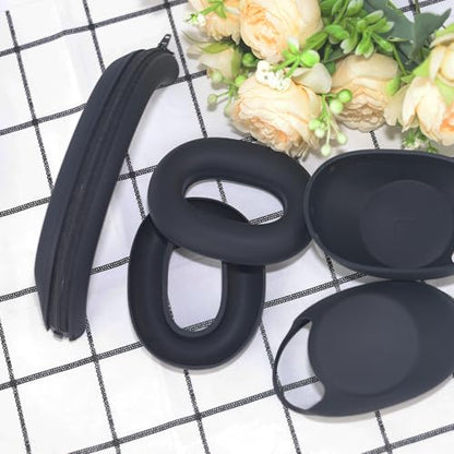 Adhiper 3-in-1 Silicone Sweat Case Cover for Sony WH-1000XM6 Headphones, XM6 Covers Accessories Silicone Ear Pads Covers & Headband Cover & Ear Cups Protector, Washable & Sweatproof - Black - color: Black
